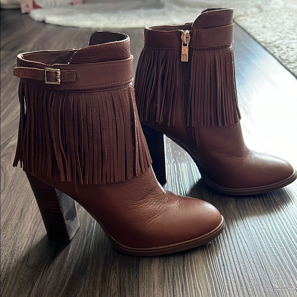 Brown Fringe Ankle Booties